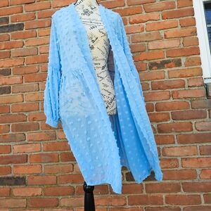 New Elesol Swiss Dot Light Blue Sheer Open Front Kimono – Size M/L